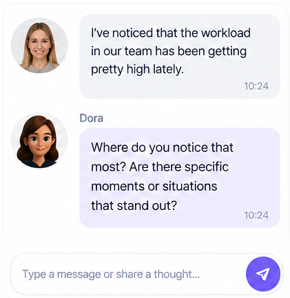 Gesprek tussen een medewerker en Dora